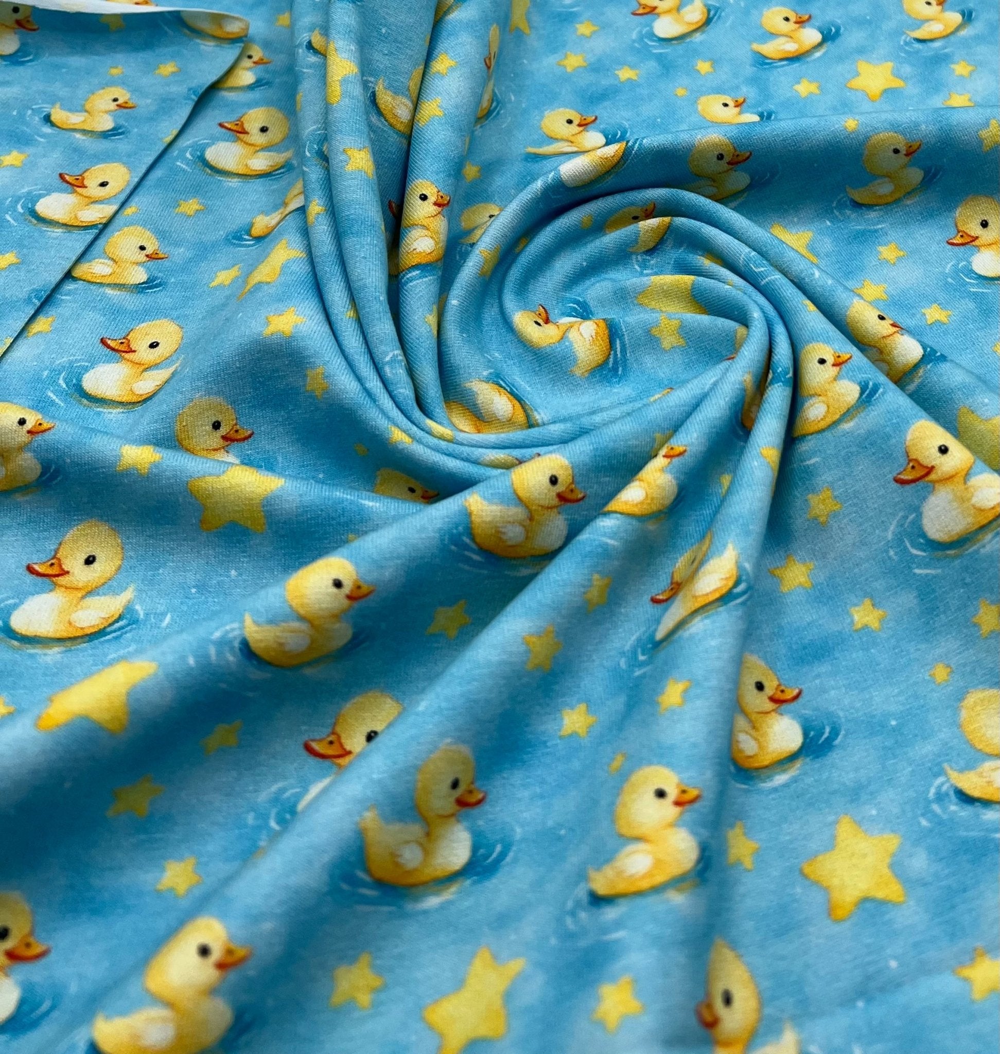 Blue Ducks Print Cotton Stretch Jersey 200 GSM 95/5 Lycra 4 Way Stretch - T9 Fabrics